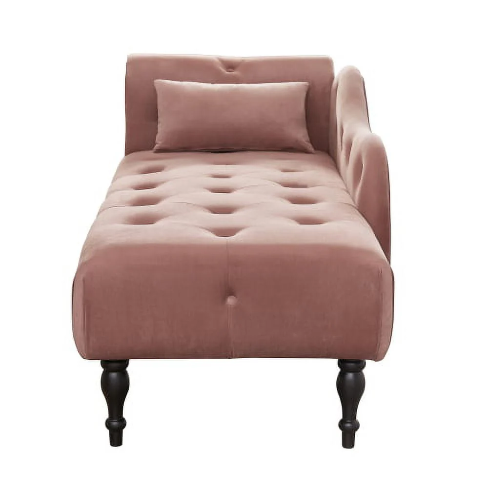 60.6" Velvet Chaise Lounge Chair, Sleeper Lounge Sofa with Buttons Tufted and Nailhead Trimmed, Modern Tufted Long Lounger with 1 Pillow and Solid Wood Legs, for Living Room or Office, Rose - Image 4