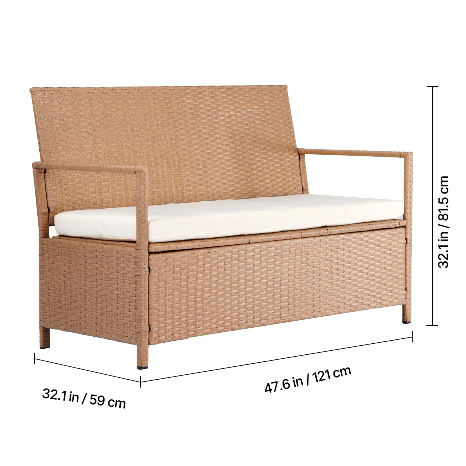 VEVOR Outdoor Storage Bench, 2-Person PE Rattan Storage Bench, 70 Gal Deck Box with Cushion, Supports up to 265 lbs, Weatherproof Outdoor Seating & Porch Decor for Patio Garden Balcony Yard - Image 8