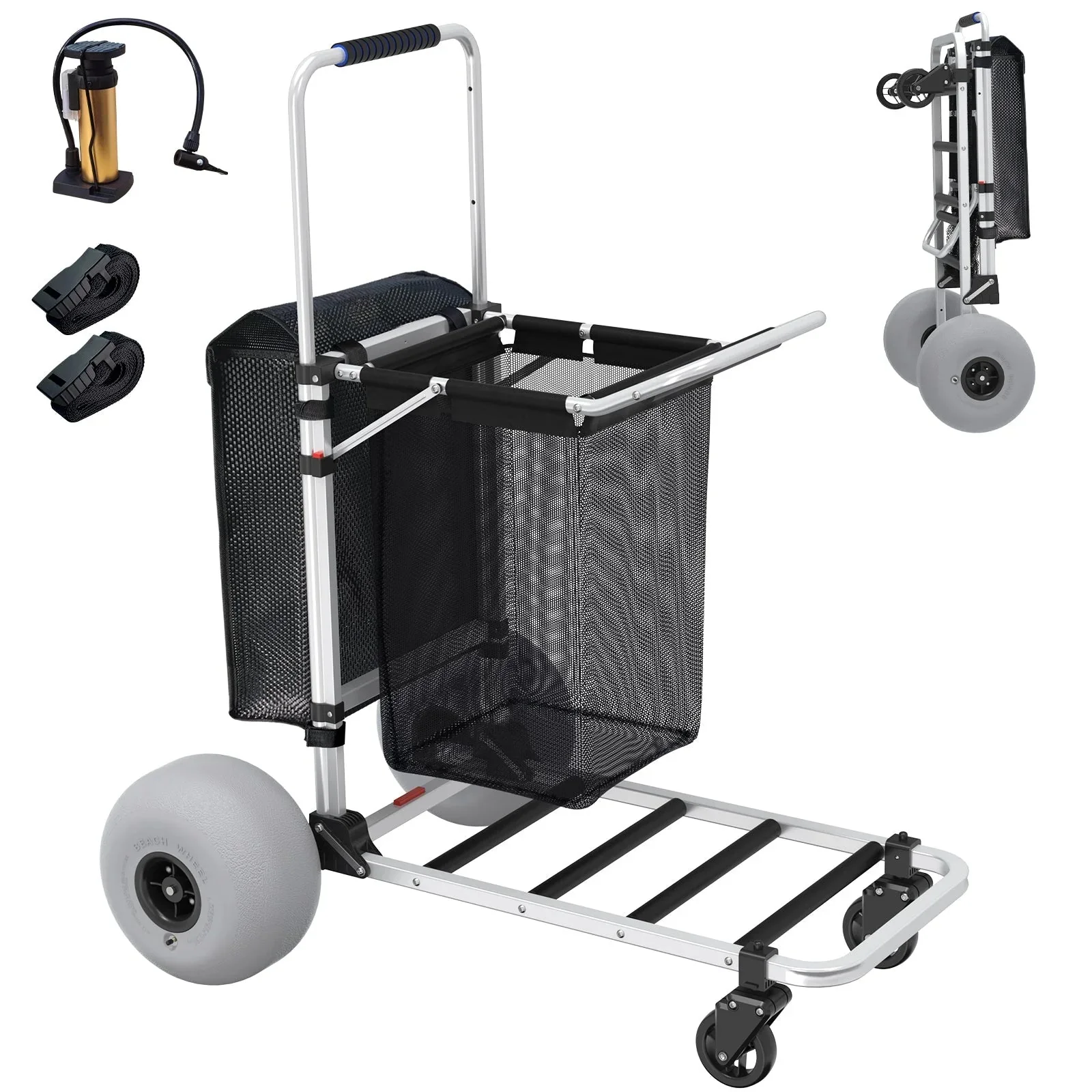 Foldable Beach Cart with Adjustable Handle and 12