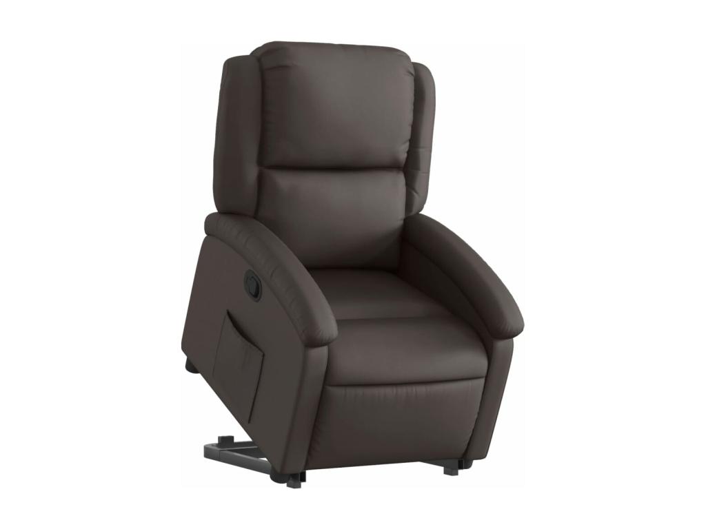 Sillón reclinable elevable cuero auténtico marrón oscuro