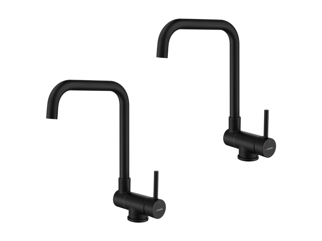 2pcs Mezclador Cocina Plegable Girante 360°,con Mango Plegable Contra Ventana,Mezclador Fregadero Agua Caliente Fría para Cocina Negro,Modelo UE