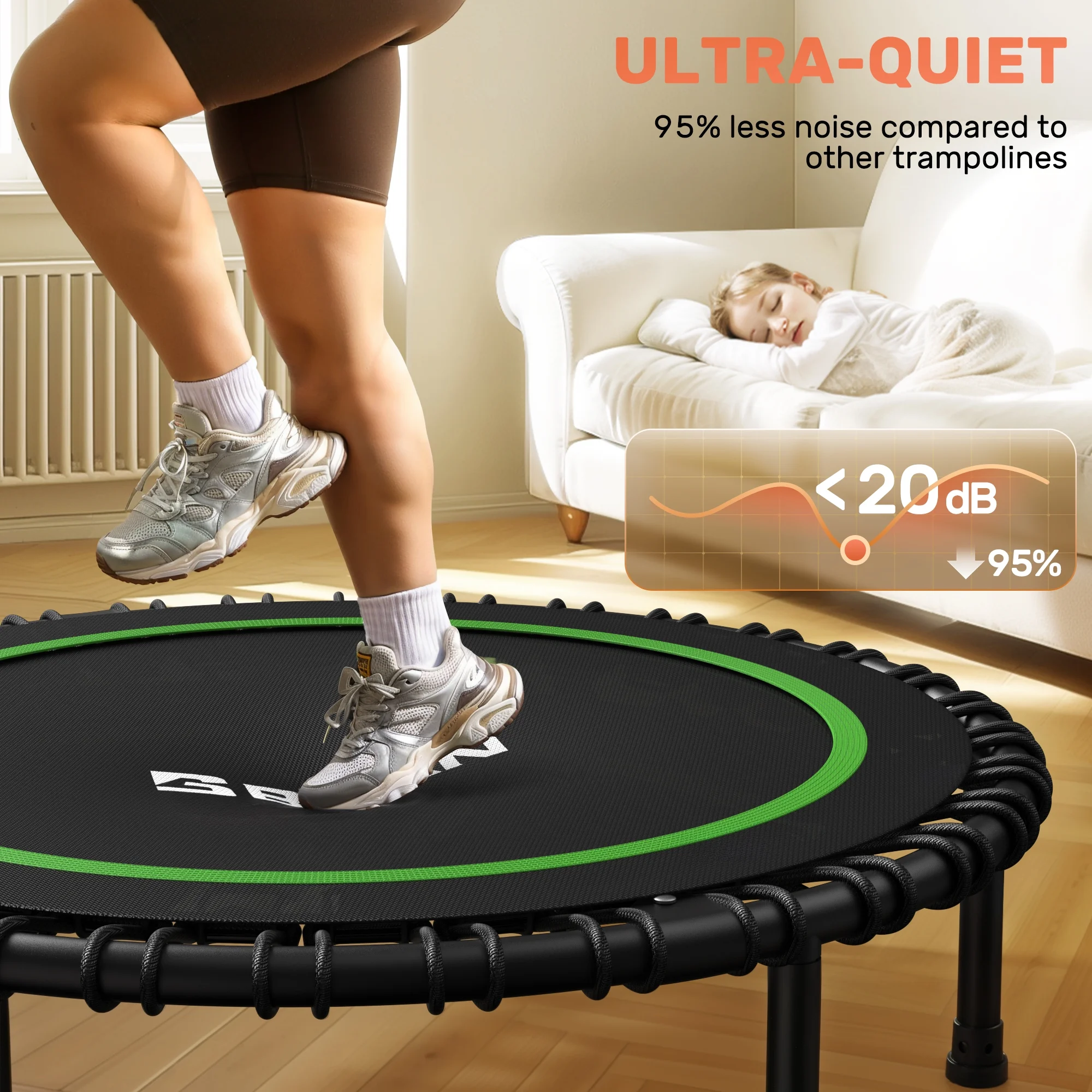 BCAN 450 LBS Foldable Mini Trampoline, 40" Fitness Trampoline with Bungees, Stable & Quiet Exercise Rebounder for Kids/Adults - Image 9