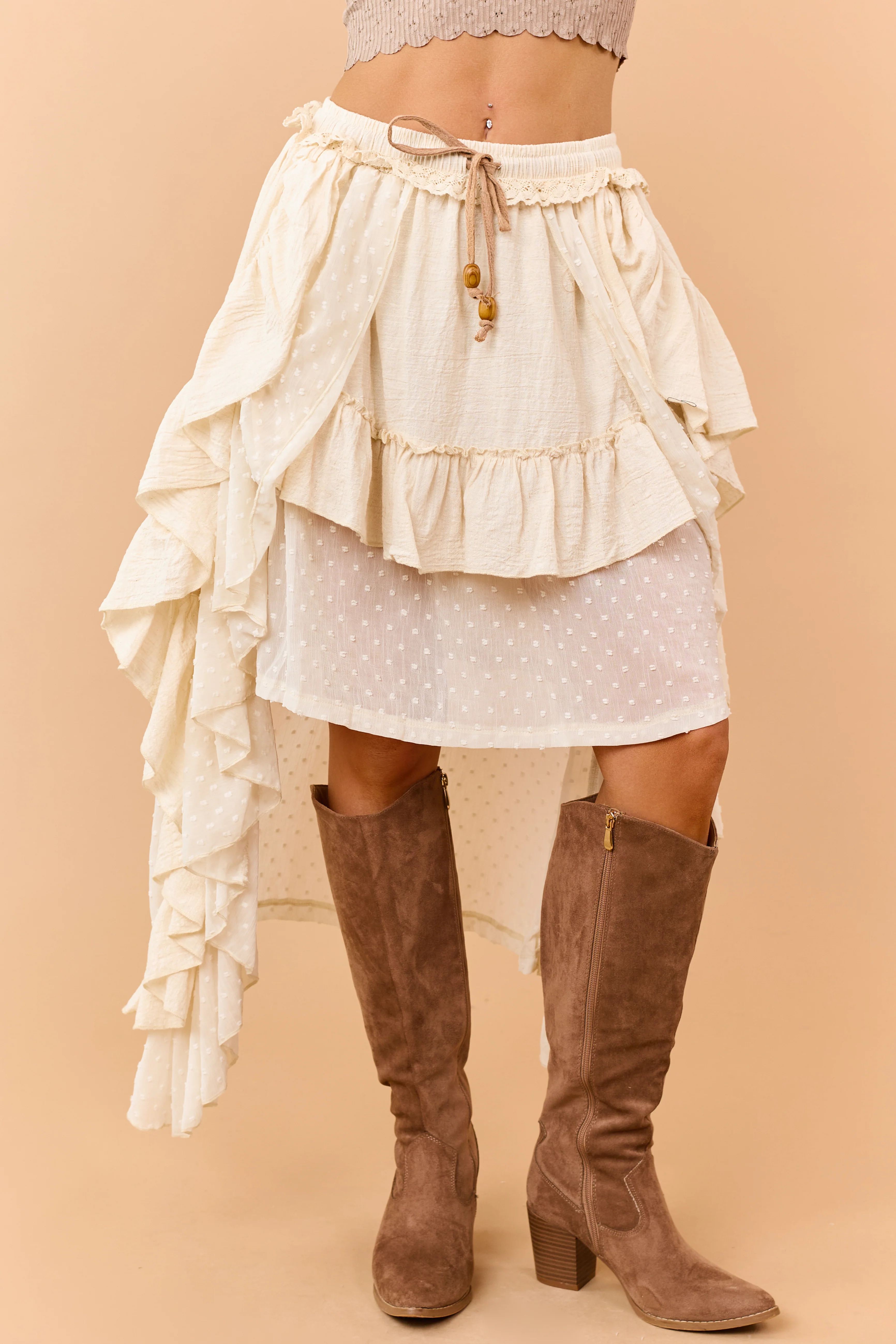 Mello Almond High Low Swiss Dot Maxi Skirt