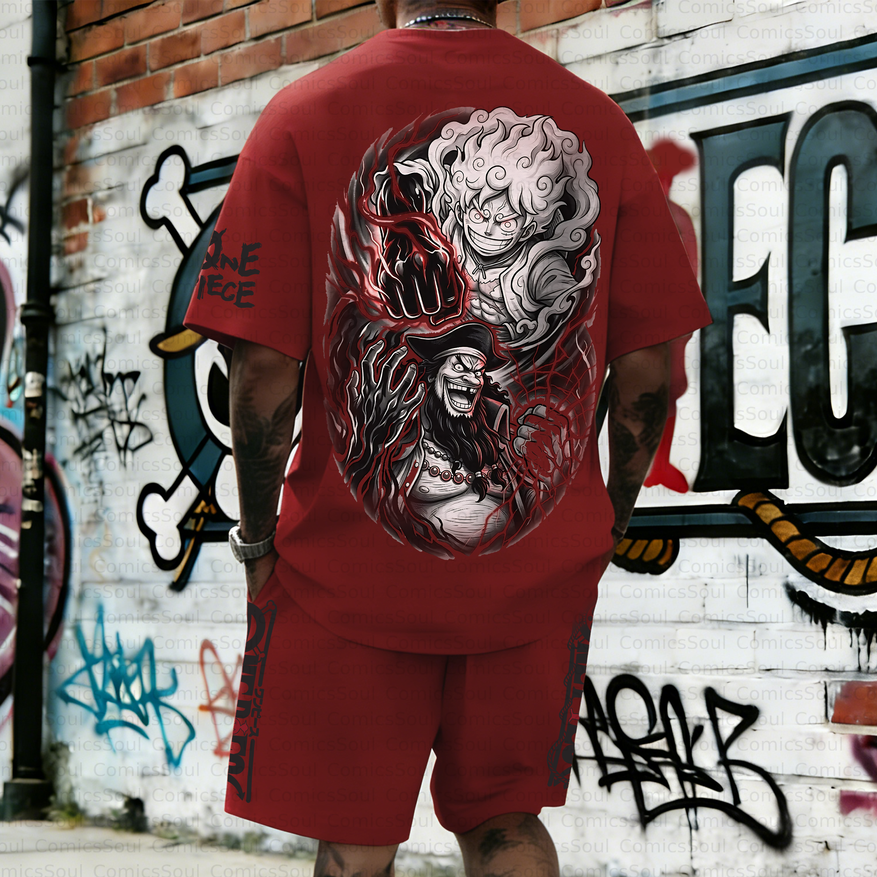 Unisex Anime Inspired Vintage T-shirt& Shorts 2 Pieces Set