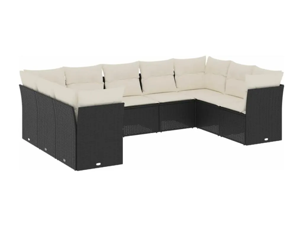 Set de sofás de jardín 8 piezas y cojines ratán sintético negro snby77914