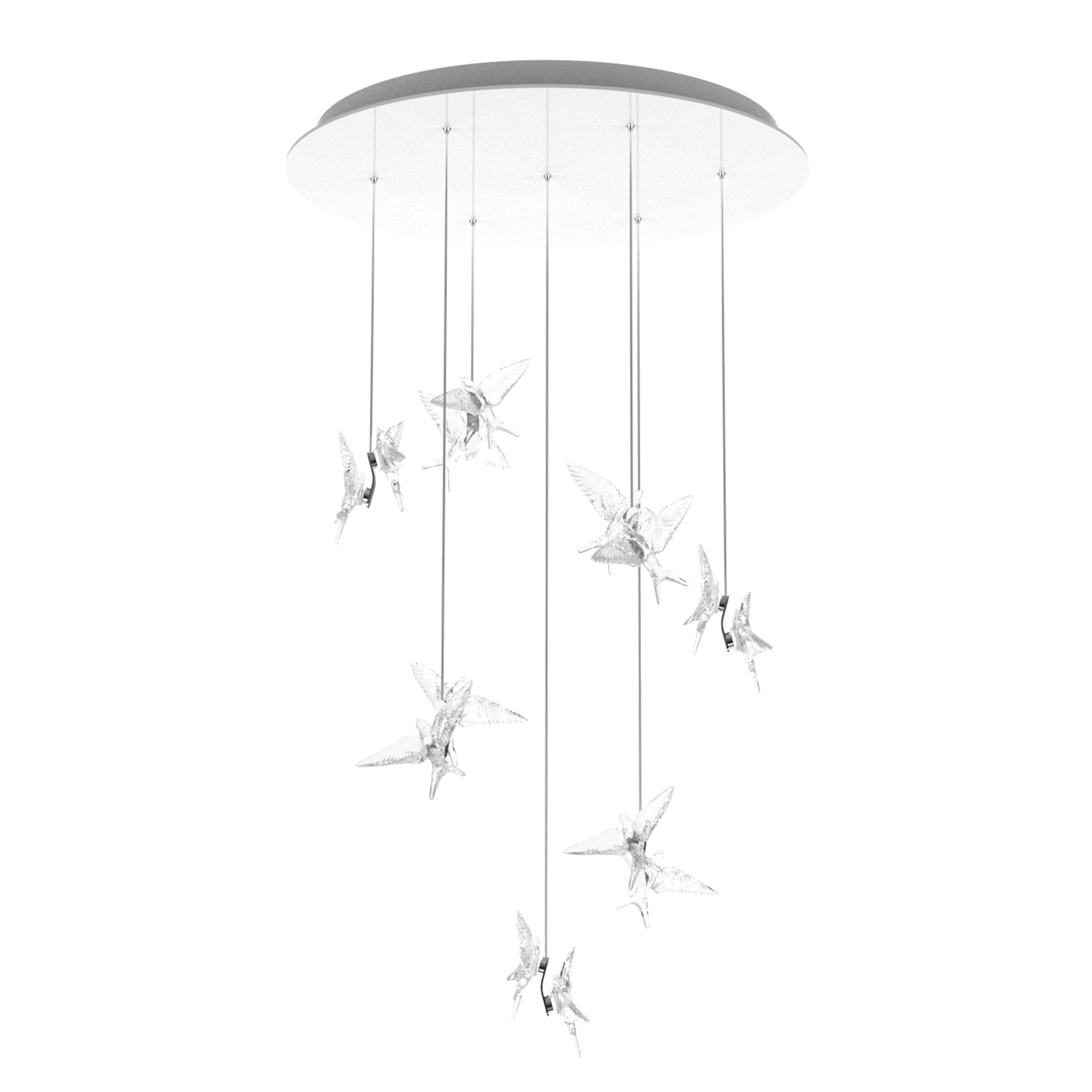 LUSTRE 14 HIRONDELLES - CRISTAL INCOLORE, MÉTAL CHROMÉ