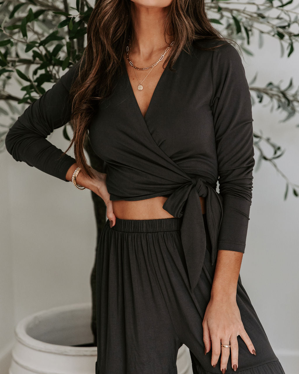 Full Of Dreams Wrap Crop Top - Charcoal - Se7enfashion