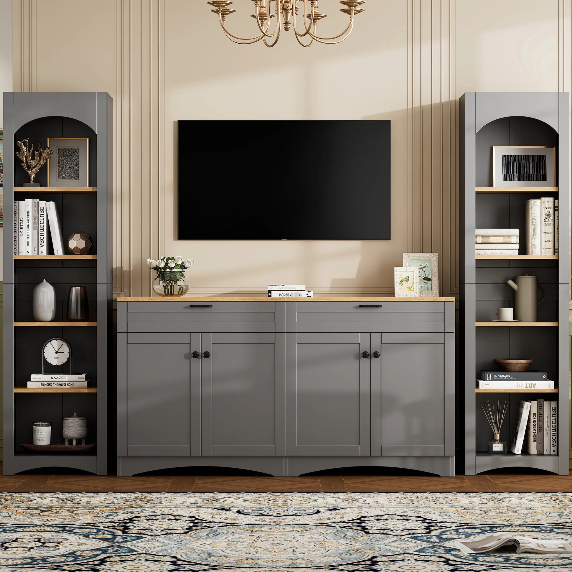 72"h Pantry Pair, 2 , Adjustable Shelves, , Black Finish 2 Bookcase , Cabinet With Vintage Style - Image 10