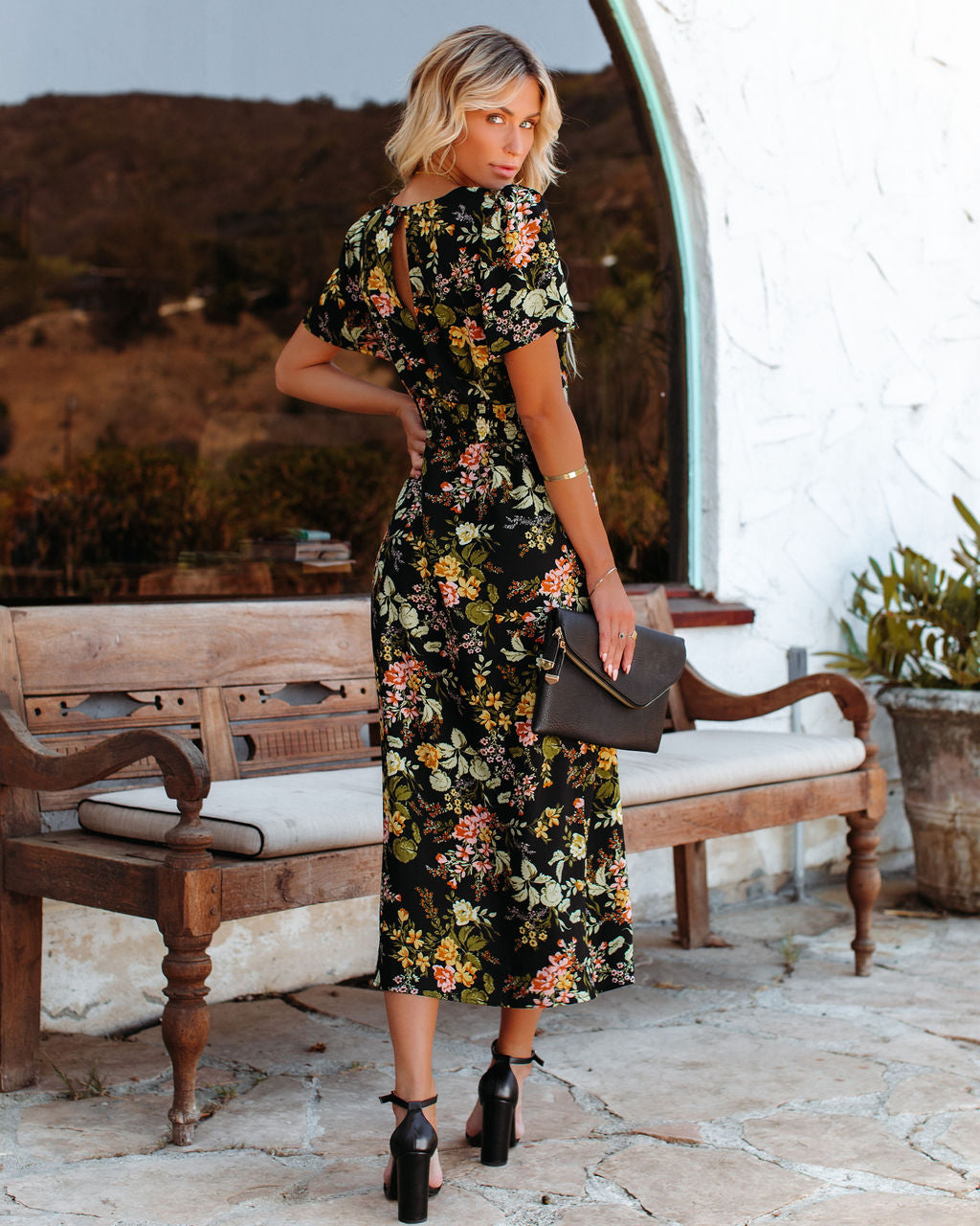 Jaune Floral Slit Midi Dress - SALE - Se7enfashion