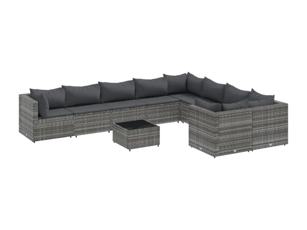 Set de sofás de jardín y cojines 10 pzas ratán sintético gris