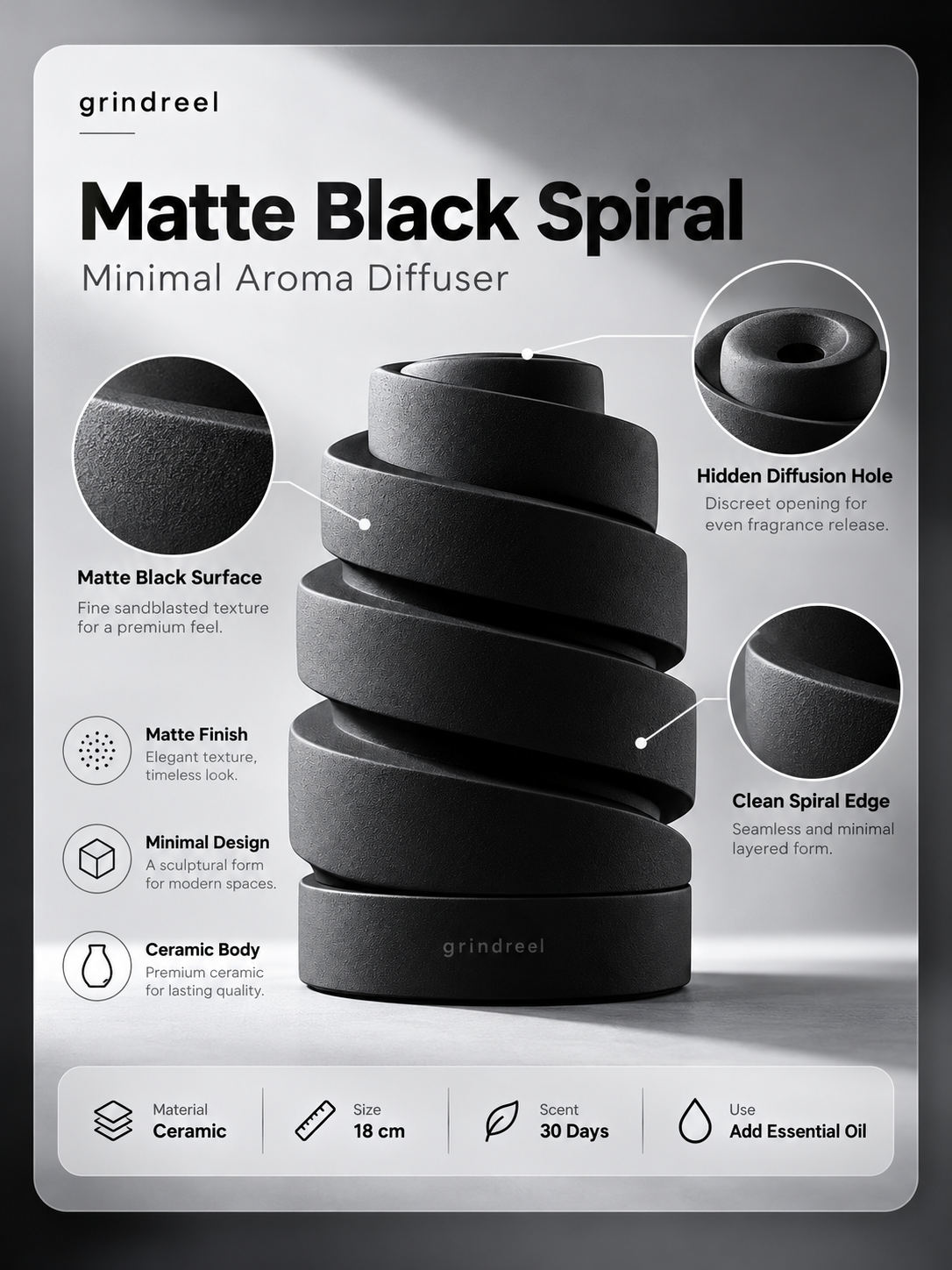 grindreel Matte Black Spiral Diffuser