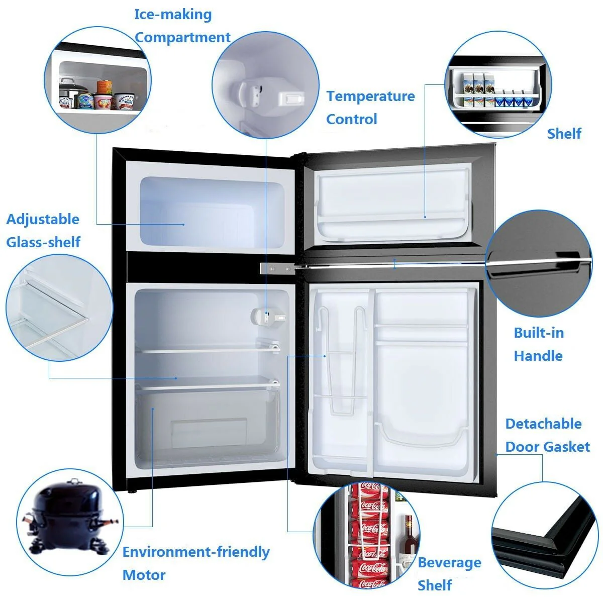 Costway Refrigerator Small Freezer Cooler Fridge Compact 3.2 cu ft. Unit, Grey - Image 6