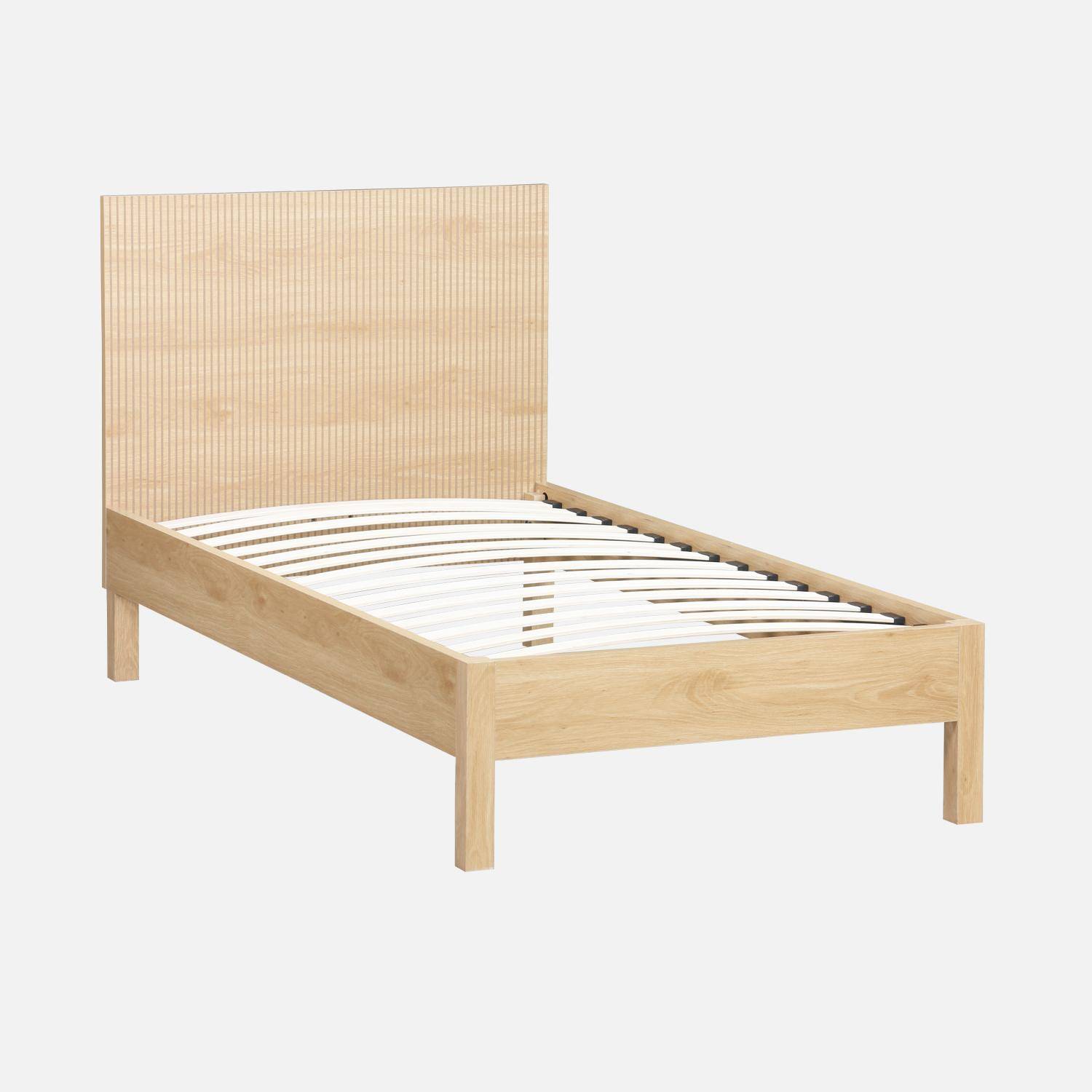 Linear - Cama con somier de láminas y cabecero 90x190cm, decoración madera