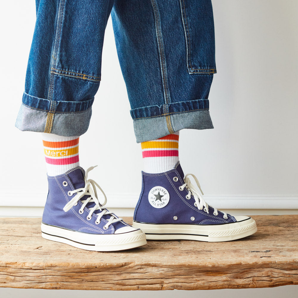 Merci - Chaussettes à rayures - Orange & Jaune & Rose