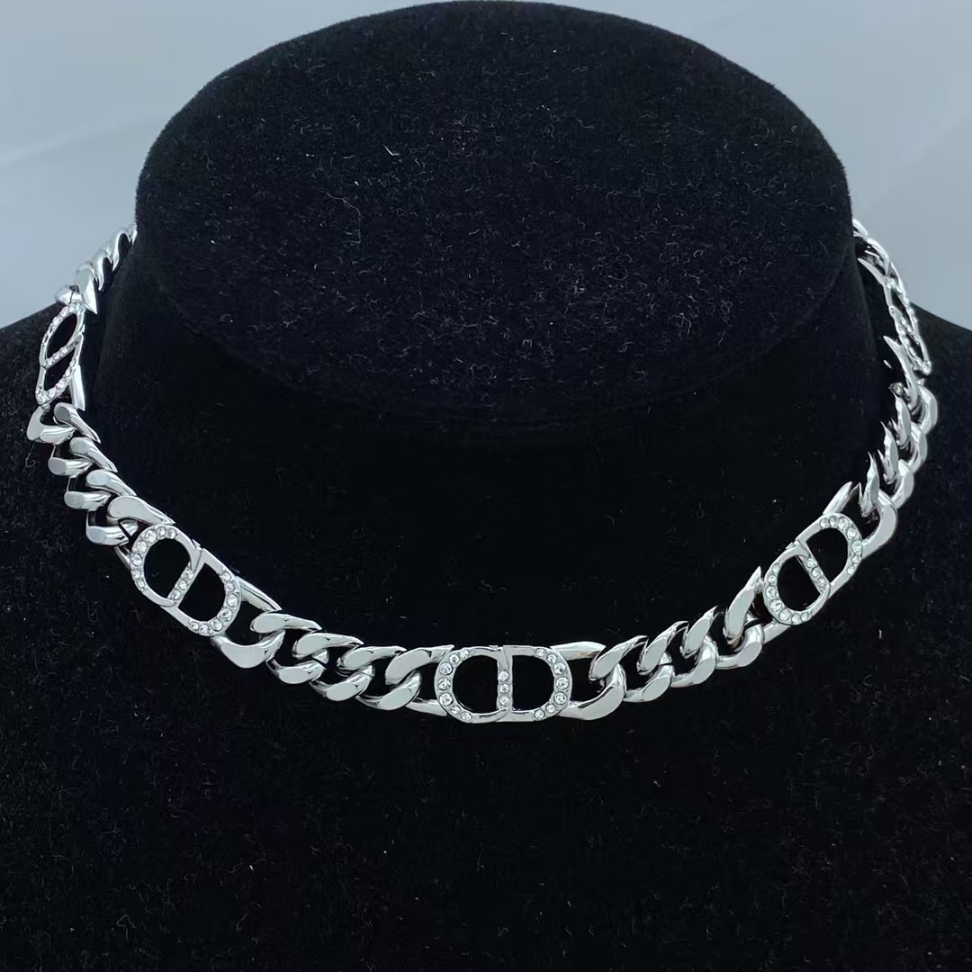 Dior CD Chunky Cuban Chain Silver Choker Necklace - Original Replica Club