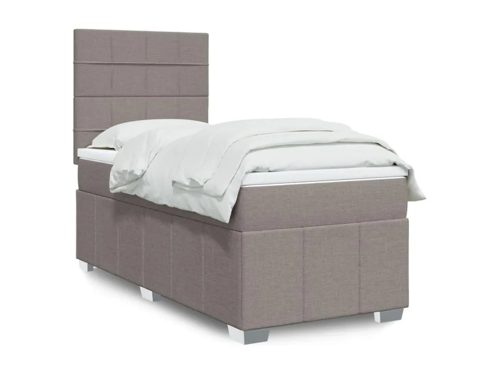 Cama box spring con colchón tela gris taupe 100x200 cm hsm3520299