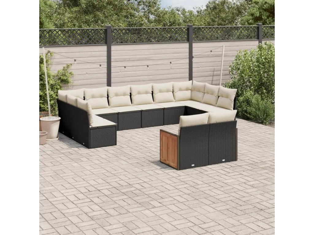 Set de sofás de jardín y cojines 12 pzas ratán sintético negro bvvv90190