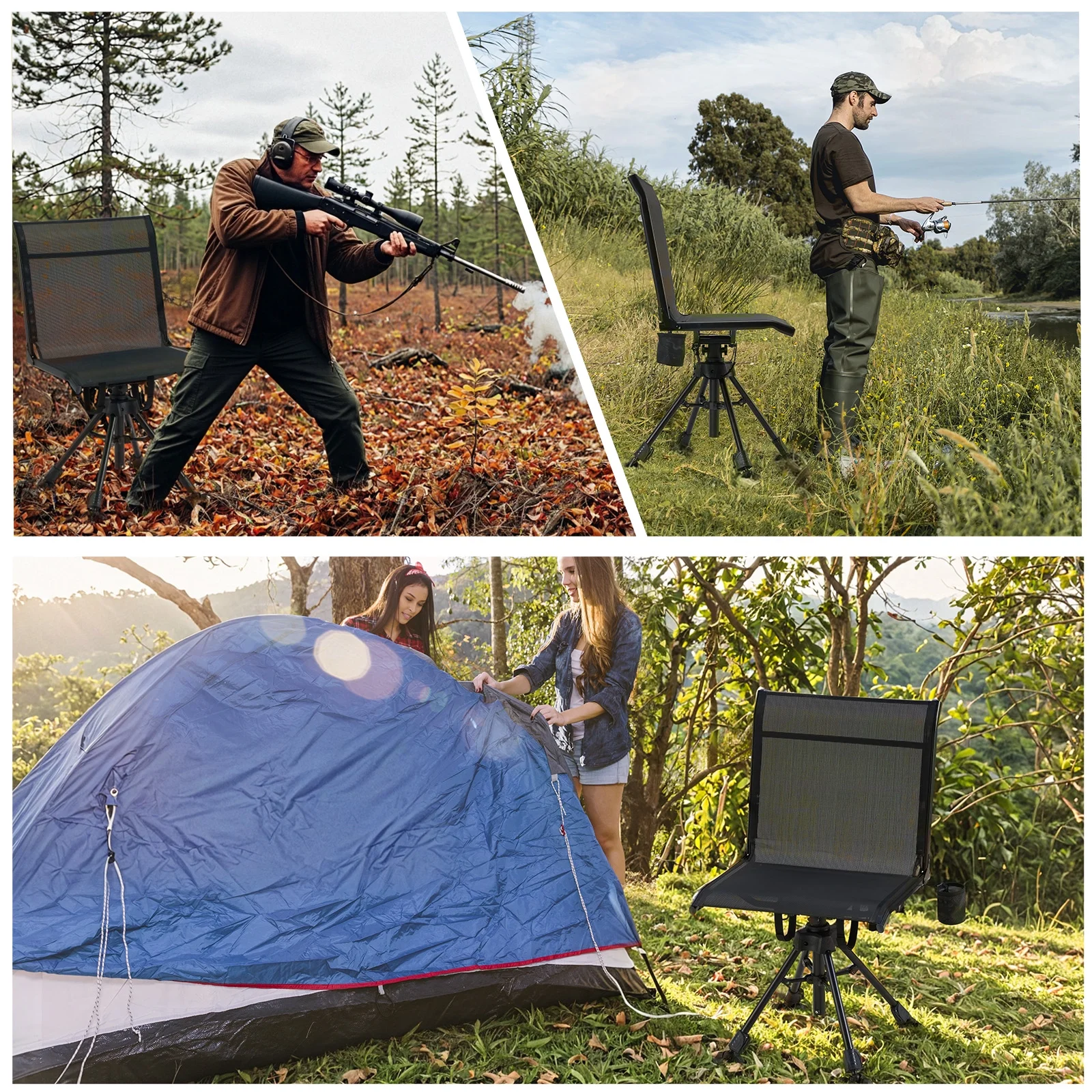 Danrelax 360- Silent Camo Hunting Blind Chair, Armrests, Side Pouch, Telescopic Legs - Image 54