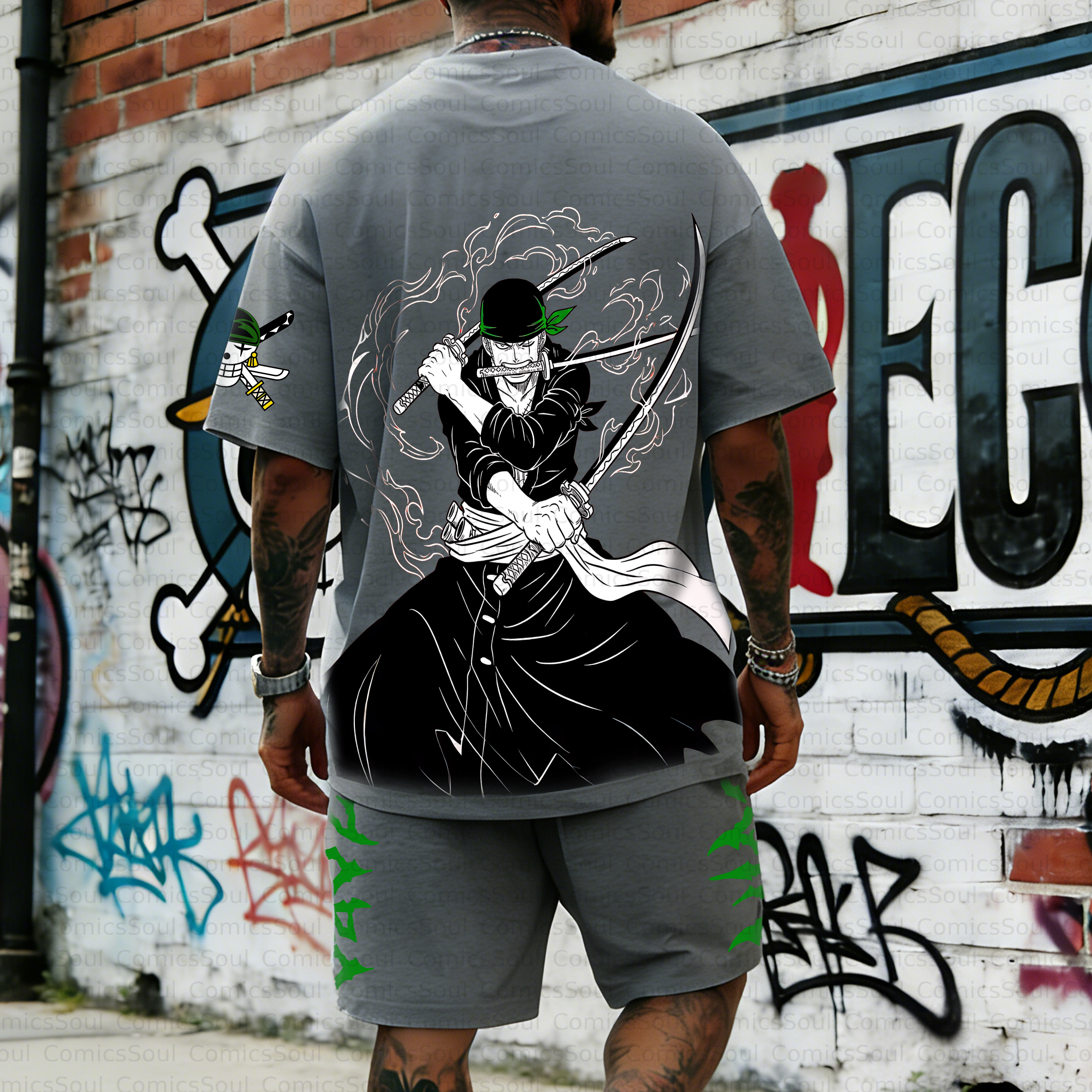 Unisex Anime Inspired Vintage T-shirt& Shorts 2 Pieces Set