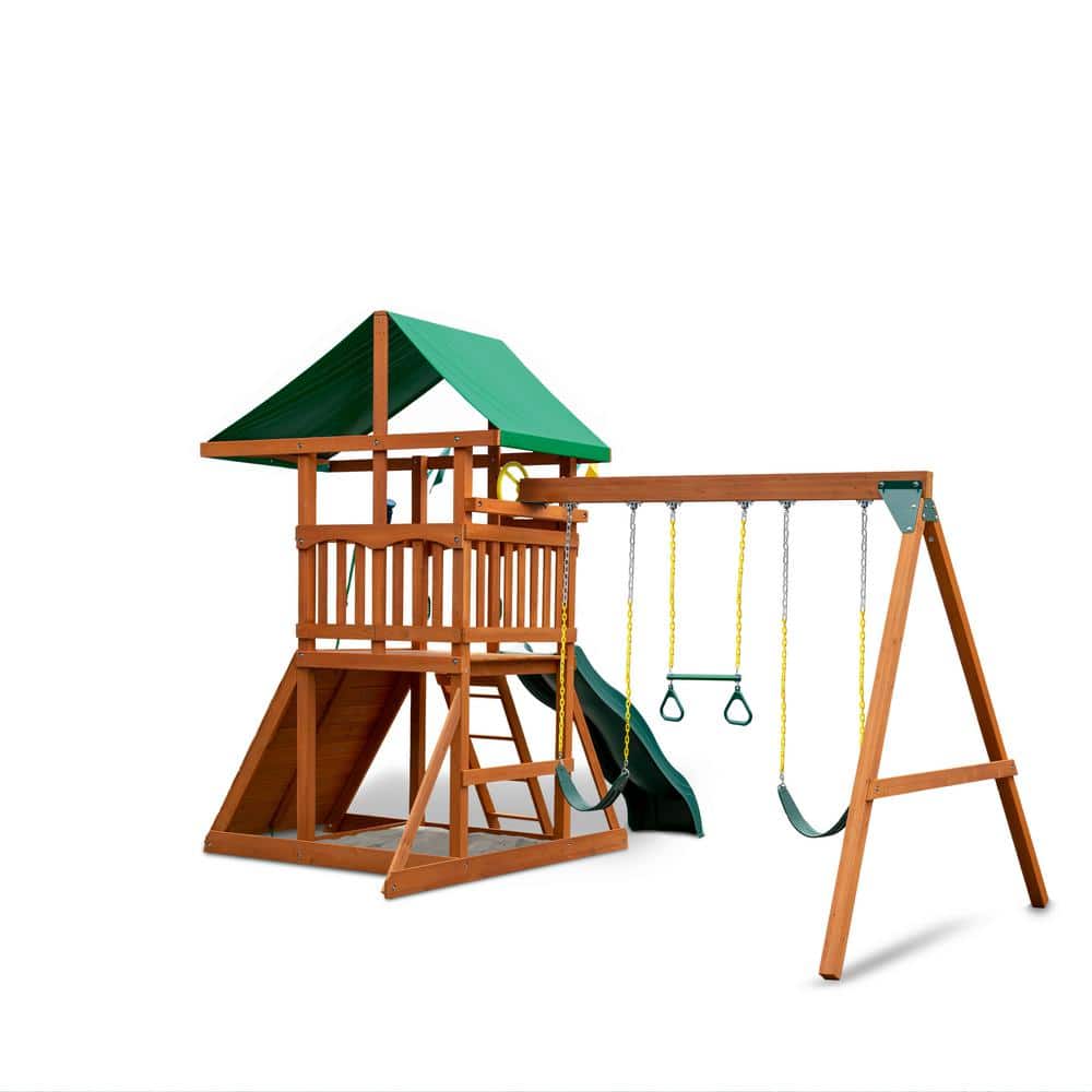 DIY Wooden Outdoor Playset With Tarp Roof, Rock Wall, Wave Slide, 3 Swings - Outing III - Image 2 DIY Wooden Outdoor Playset With Tarp Roof, Rock Wall, Wave Slide, 3 Swings - Outing III - Image 2