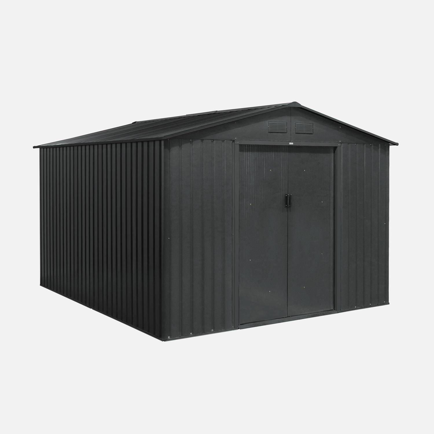 Flandre - Cobertizo de jardín de metal de 8,95 m² con kit de anclaje