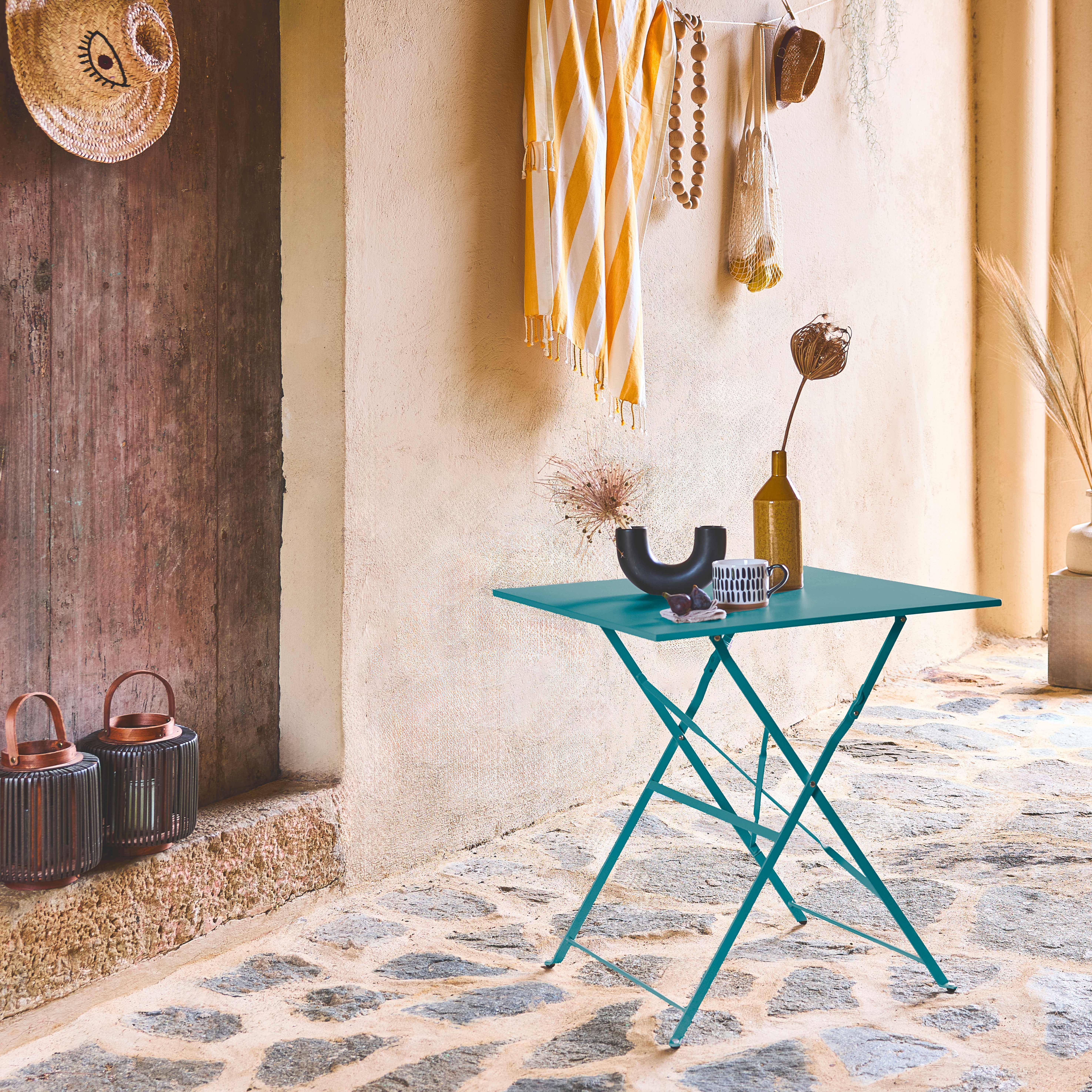 Emilia - Mesa de jardín bistró plegable de acero, 2 plazas, 70cm