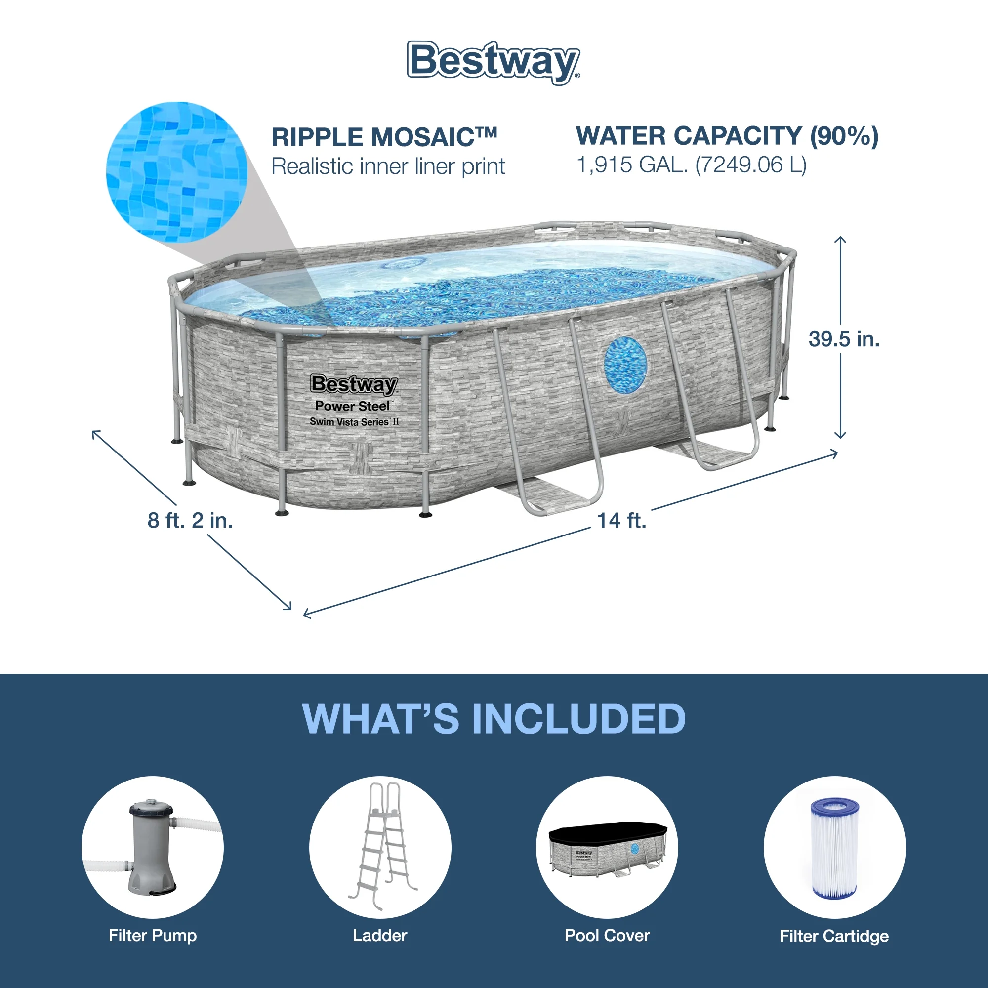 Bestway Power Steel Swim Vista 14' x 8'2" x 39.5" Above Ground Pool Set - Image 3