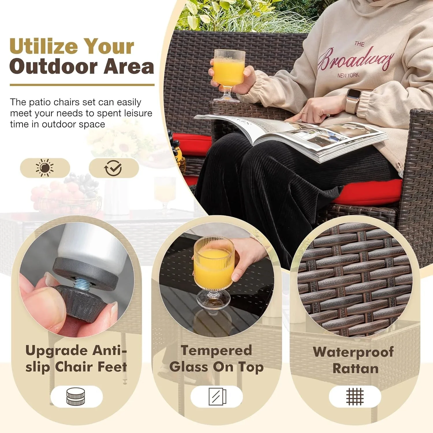 Homall 4 Pieces Outdoor Patio Furniture Sets Rattan Chair Wicker Set, Outdoor Indoor Use Backyard Porch Garden Poolside Balcony Furniture Sets Clearance (Brown and Beige)