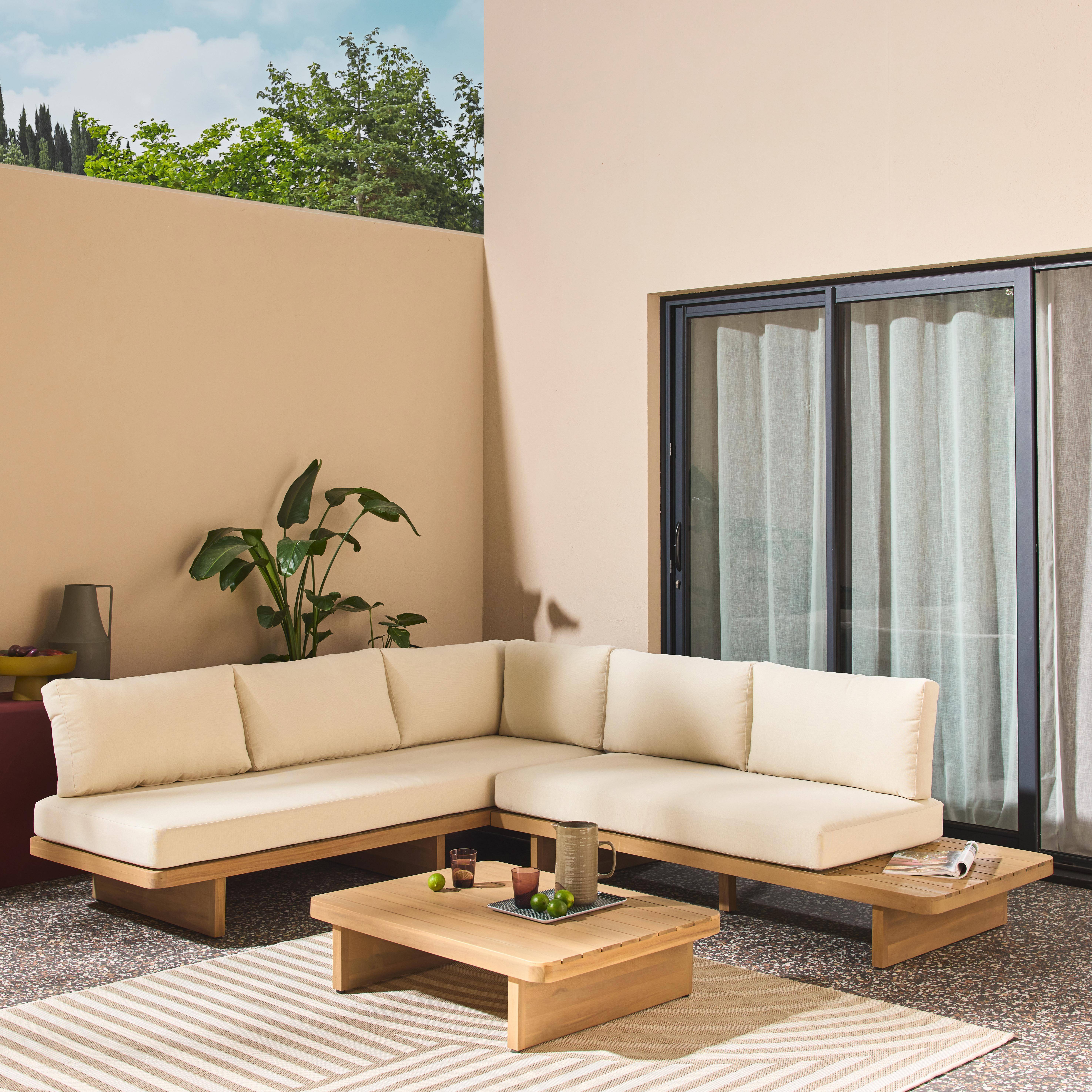 Zenzu - Conjunto de muebles de jardín esquinero de madera de acacia, 5 plazas
