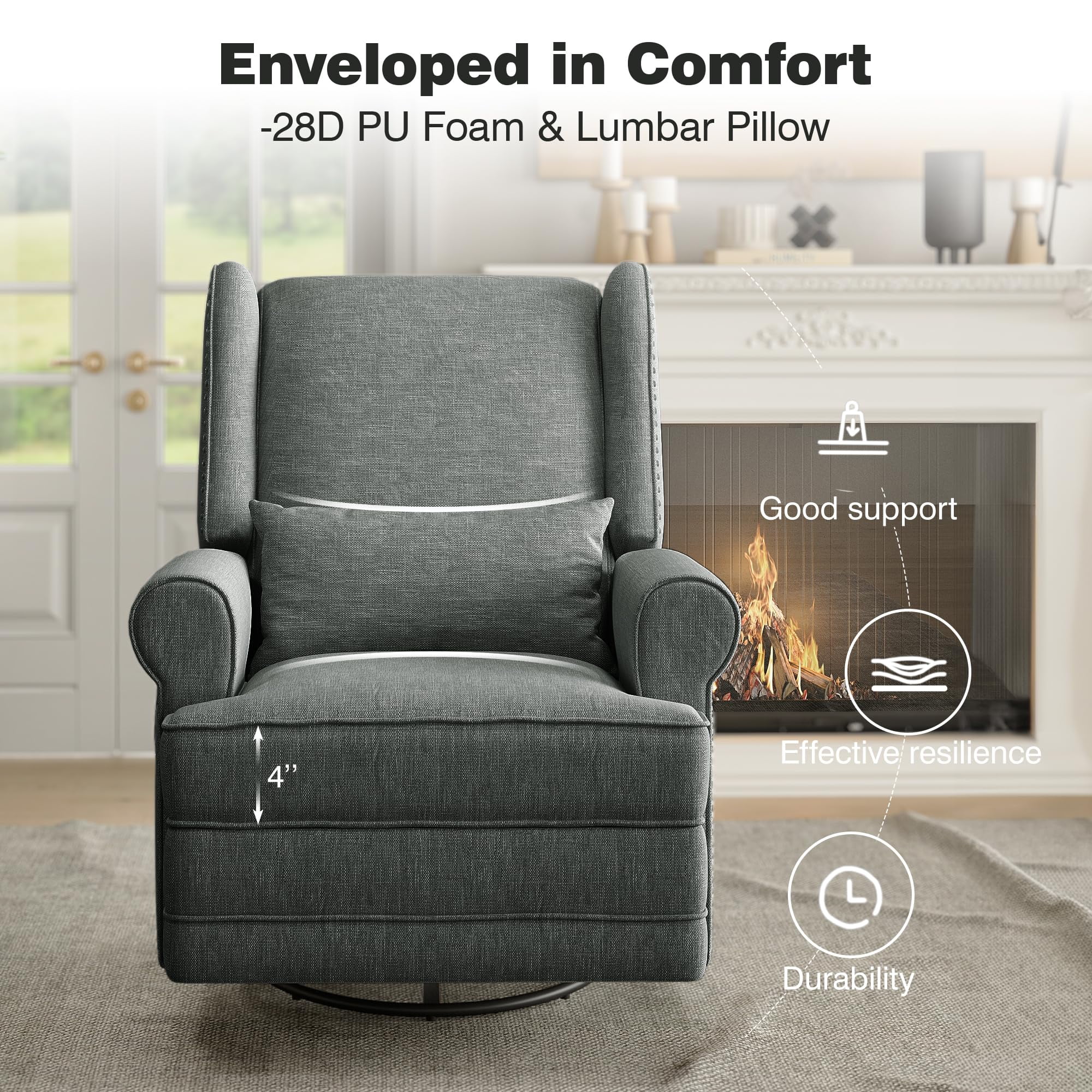Royalcraft Swivel Nursery Glider Recliner, Comfy Upholstered Glider Chair with Lumbar Pillow and Footrest, Beige - Image 20