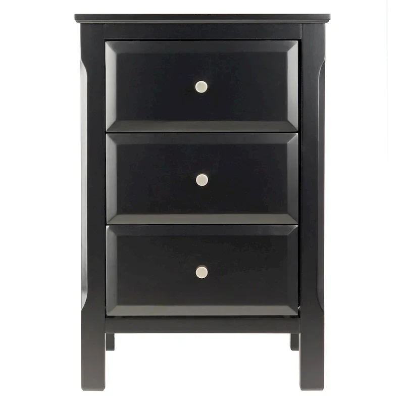 Elegant Black Wooden Nightstand with 3 Generous Storage Drawers - Dimensions: 15.75L x 15.75W x 23.63H