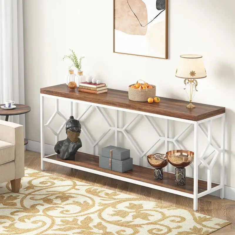 70.9-Inch Industrial Sofa Console Table with Open Storage Shelf - Extra Long Narrow Entry Table for Behind Couch
