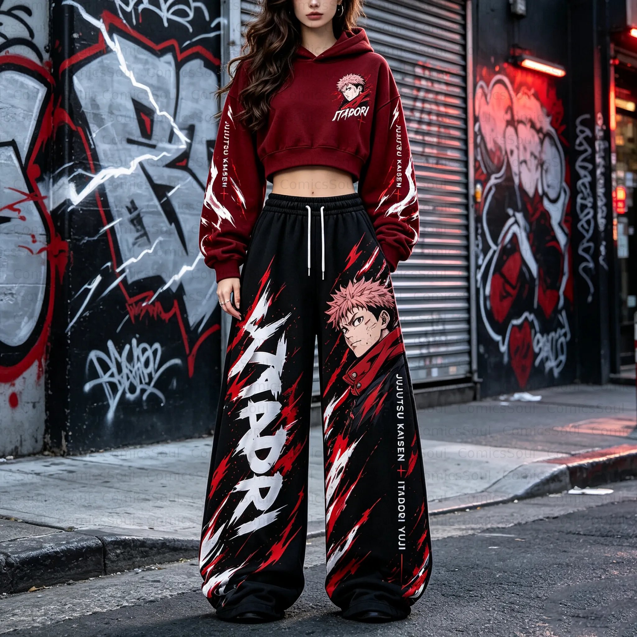 Jujutsu Kaisen Cropped Long Sleeve Hoodie & High Waist Jogger Pants Two Piece TeeThreads Sustain the Scene with Custom Apparel
