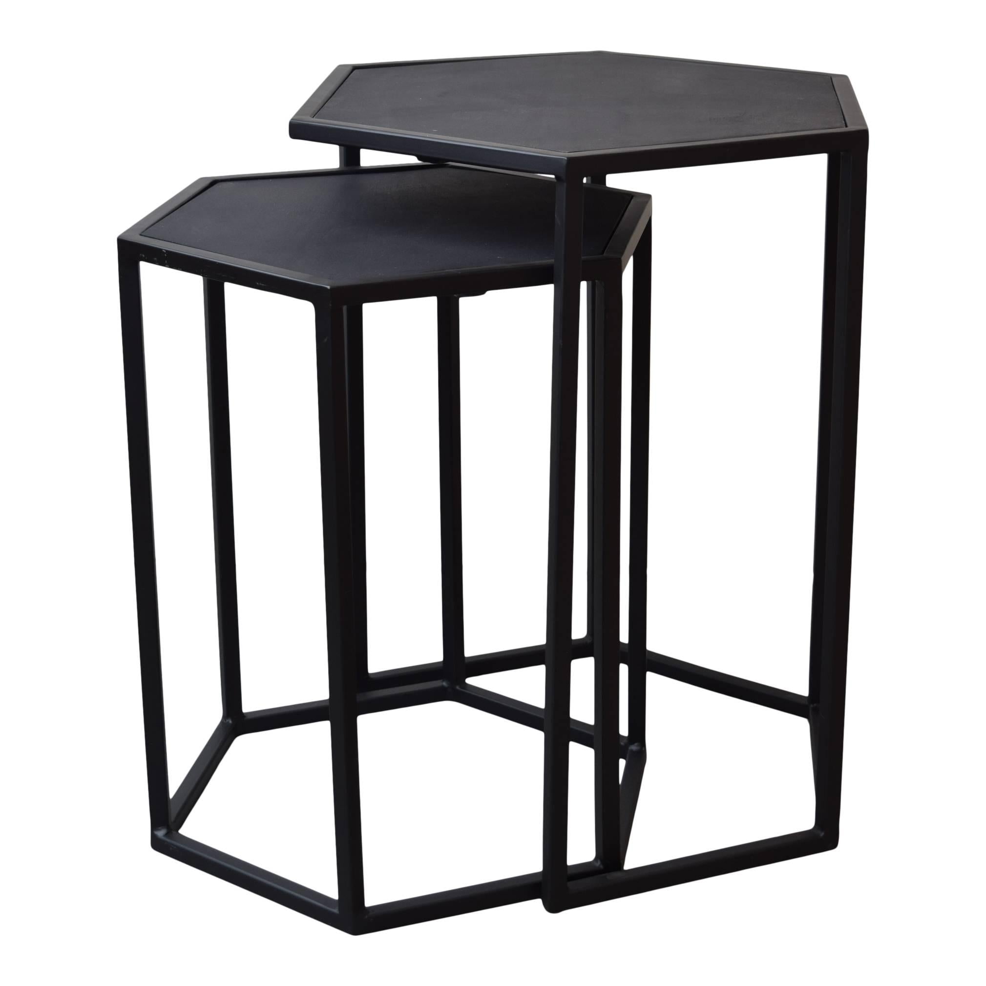 LOFT42 Salontafel set zeshoek - Zwart mangohout - Metaal