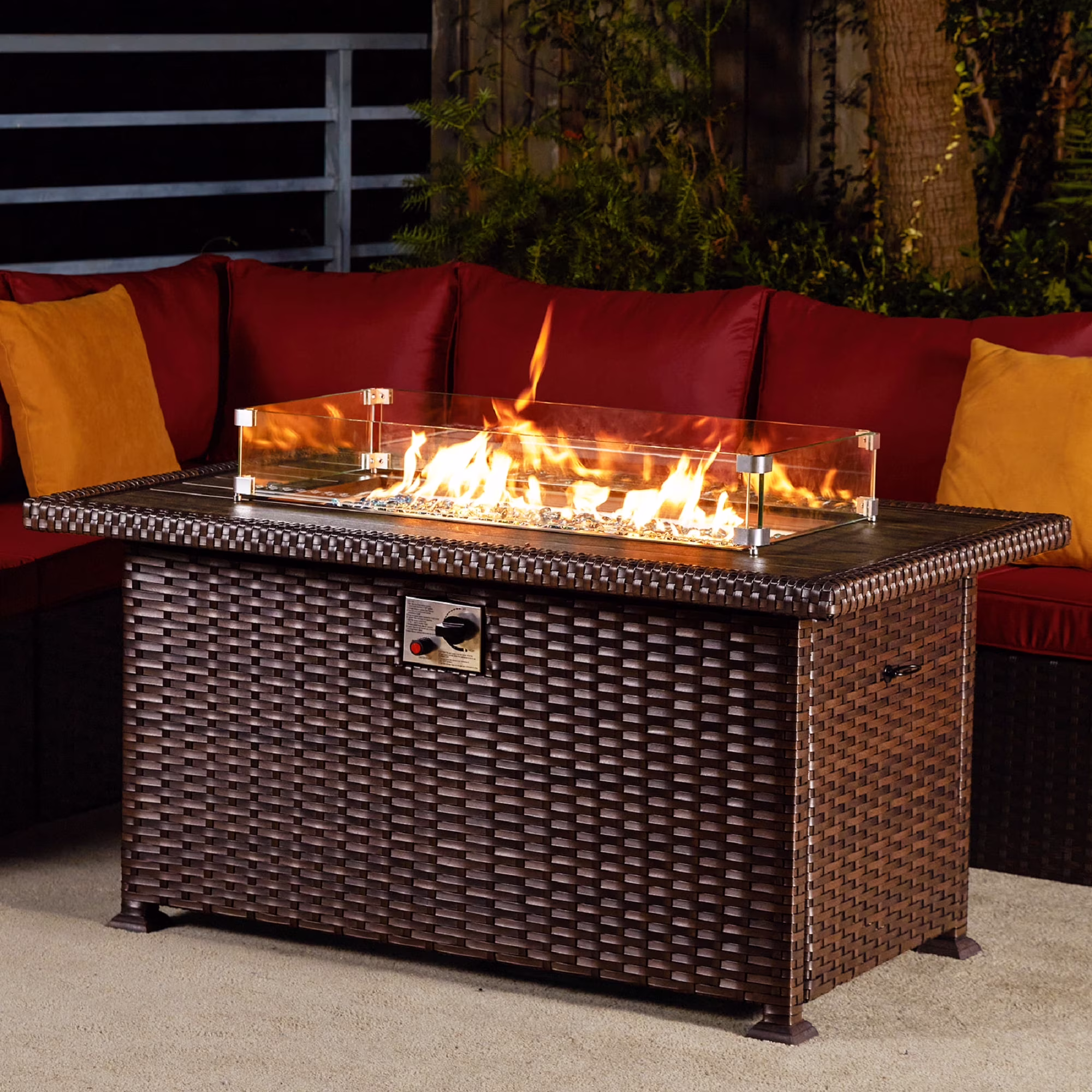 HOMREST Propane Fire Pit Table, 44 Inch 50,000 BTU Auto-Ignition Gas Fire Pit Table Rectangular /w Glass Wind Guard, Wood Plastic Composites Tabletop, CSA Certification Firepit for Outdoor Patio Lawn - Image 3