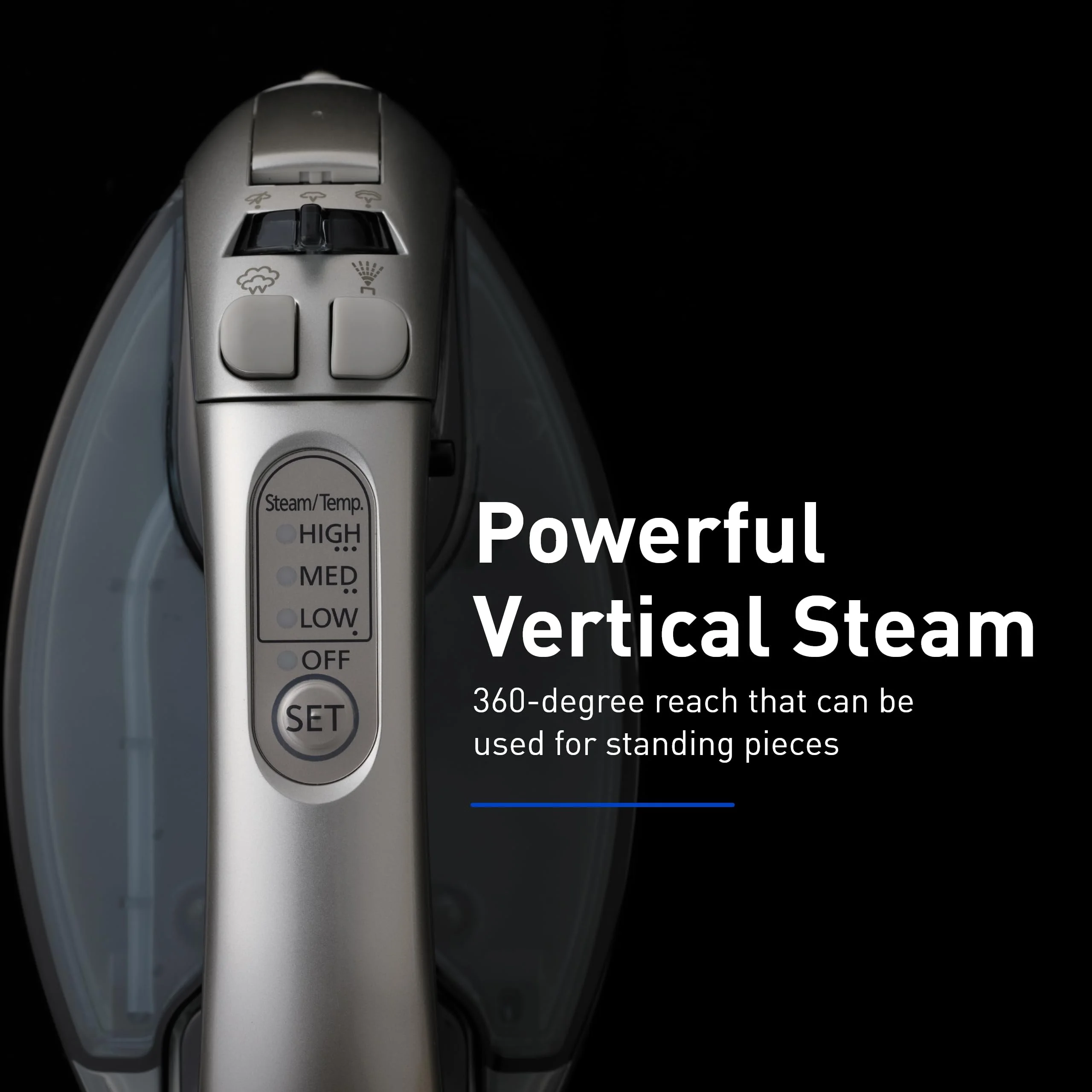 Panasonic Cordless Iron, Portable 360-Degree Freestyle Dry/Steam Iron with Precision Tips and Stainless Steel Soleplate, Anti-Calc and Anti-Drip, Power Base and Carrying/Storage - NI-QL1100L (Silver) - Image 5