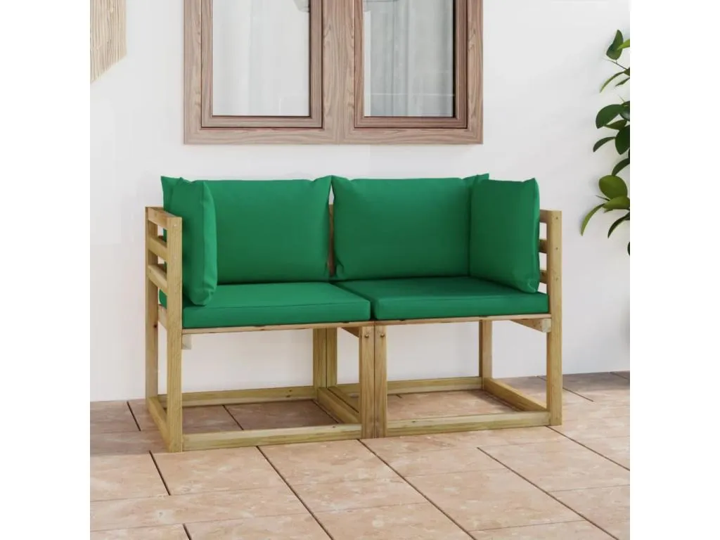 Sofá de jardín de esquina cojines 2 uds Habitarluz impregnada verde 82761WOPY