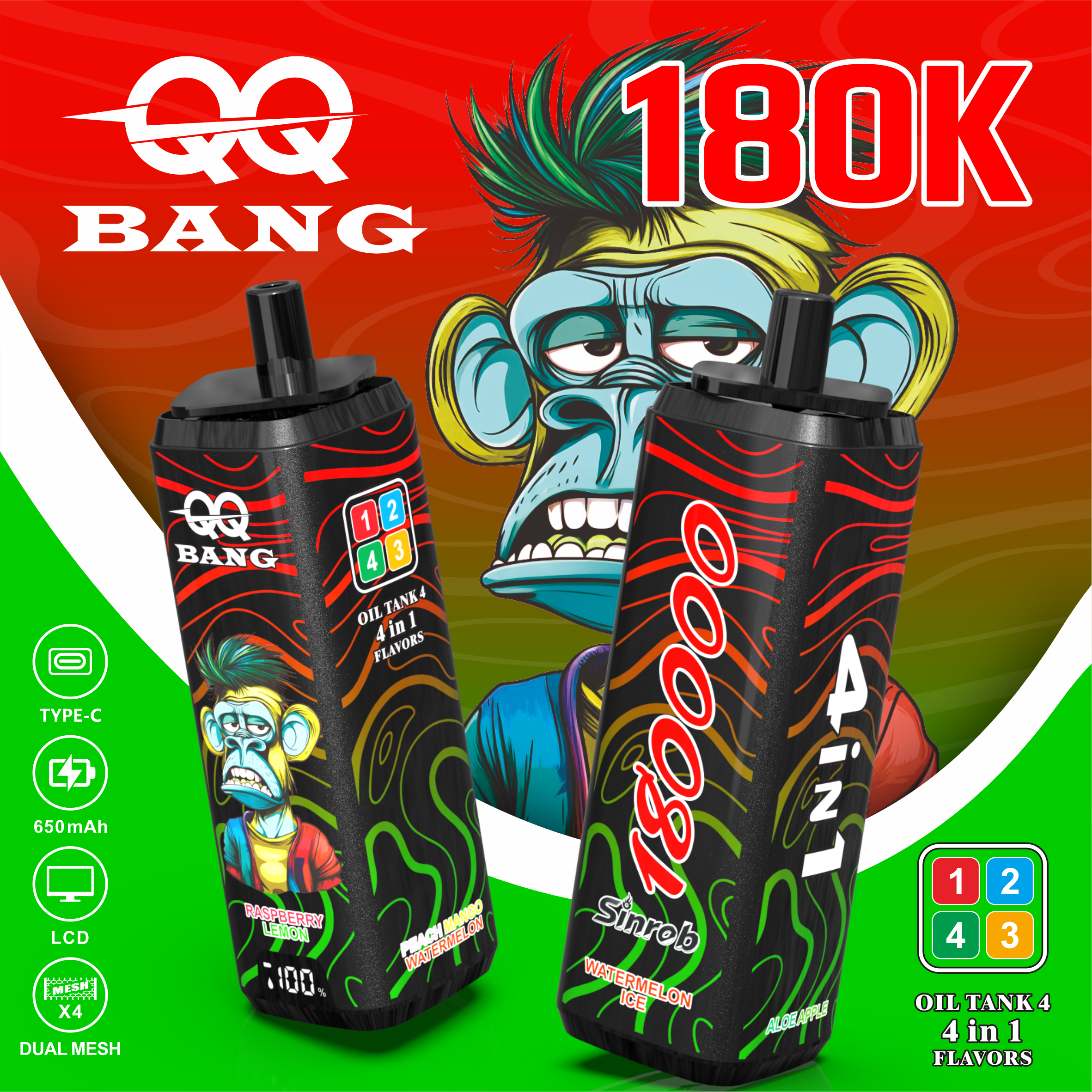 QQBANG 180K-DSK070 | 4-in-1 Disposable Pod