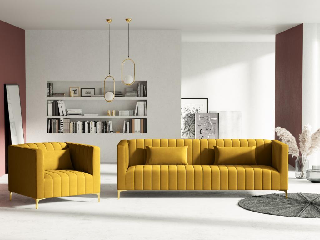 Sillón Cozovis de terciopelo amarillo - 90x85x74cm