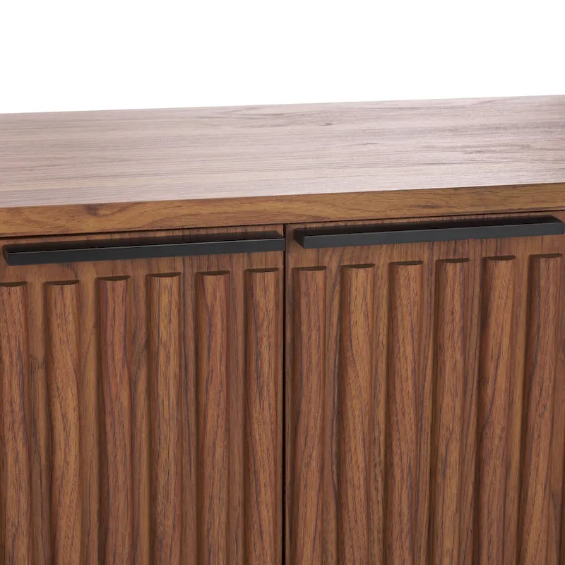 Mid Century TV Stand with Tambour Doors and Storage Drawers