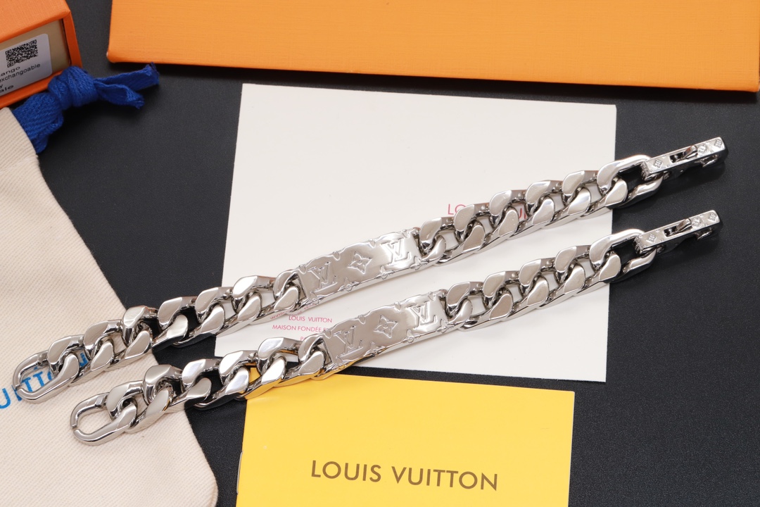 Louis Vuitton Men's Silver Color Chunky Cuban Bracelet - Original Replica Club