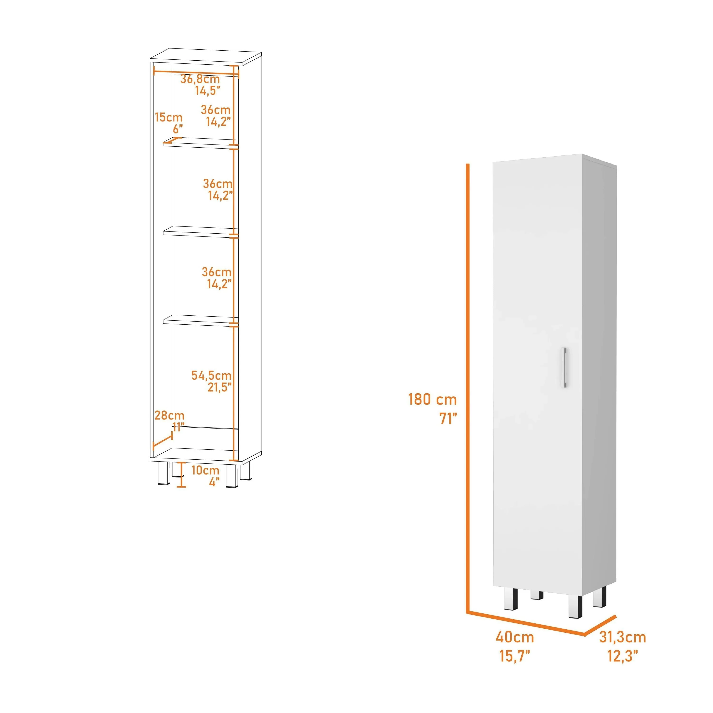 FM FURNITURE Clarno Tall Storage Cabinet, Single Door with Broom Hangers ,White - Image 4