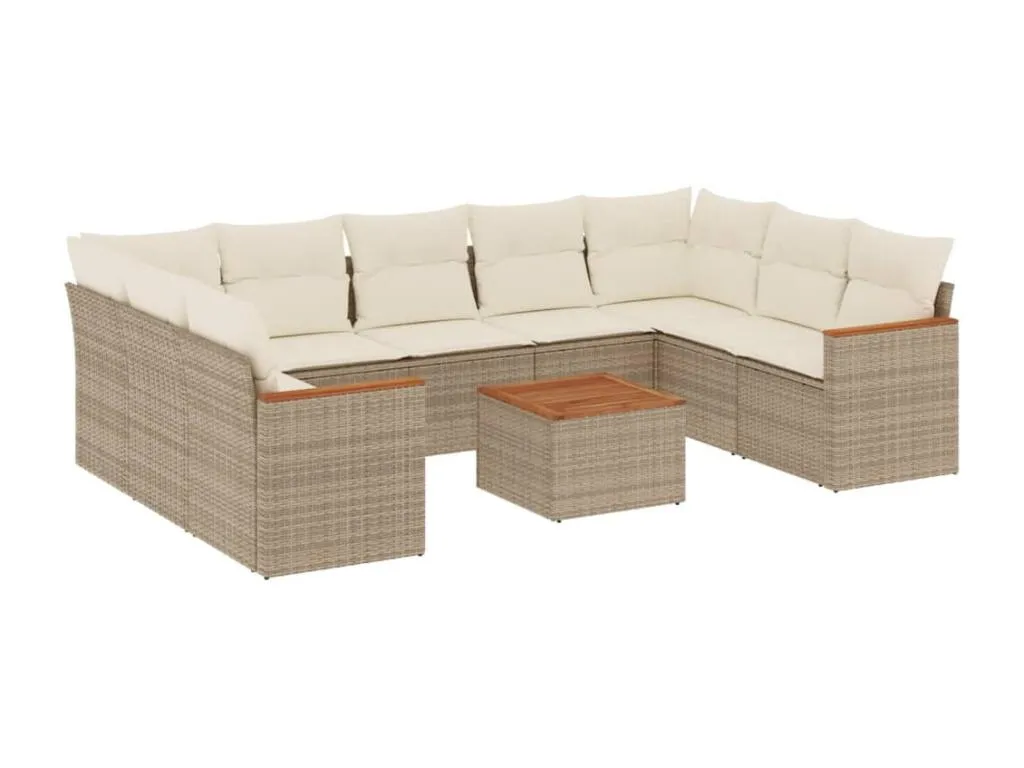 Juego de sofás jardín con cojines beige 10 pzas ratán sintético forc47652