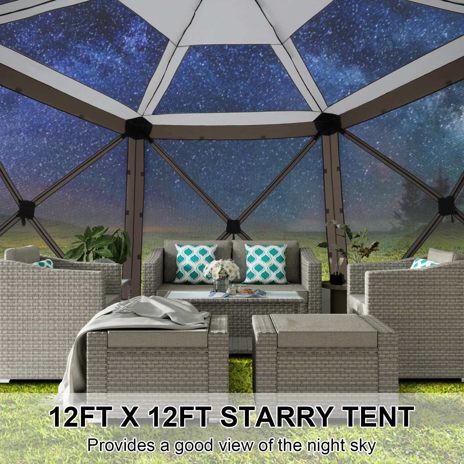 SANOPY 12x12 Pop up Gazebo Screen Tent Screen House for Camping,Starry Sky Gazebo with Removable Roof, Outdoor Screened Gazebo without Sidewalls, Portable Hub Tent with Carry Bag and Ground Stakes - Image 5