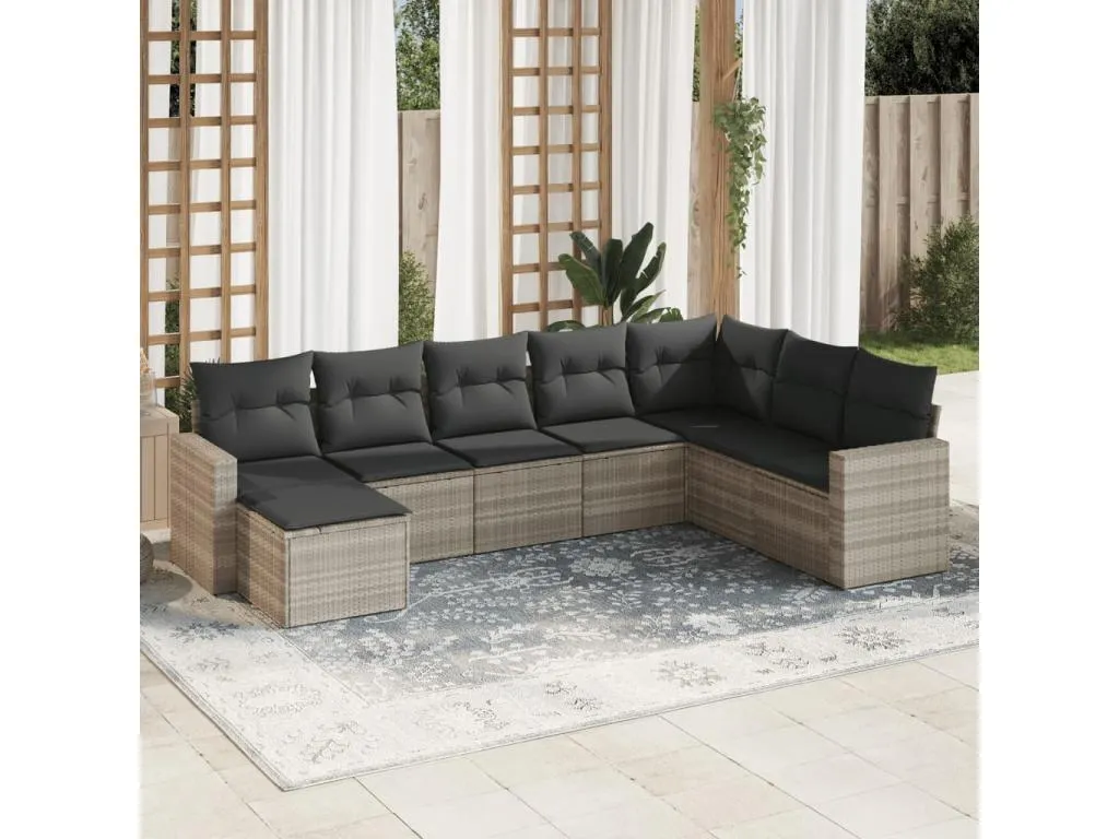Set de sofás de jardín 8 pzas y cojines ratán sintético gris