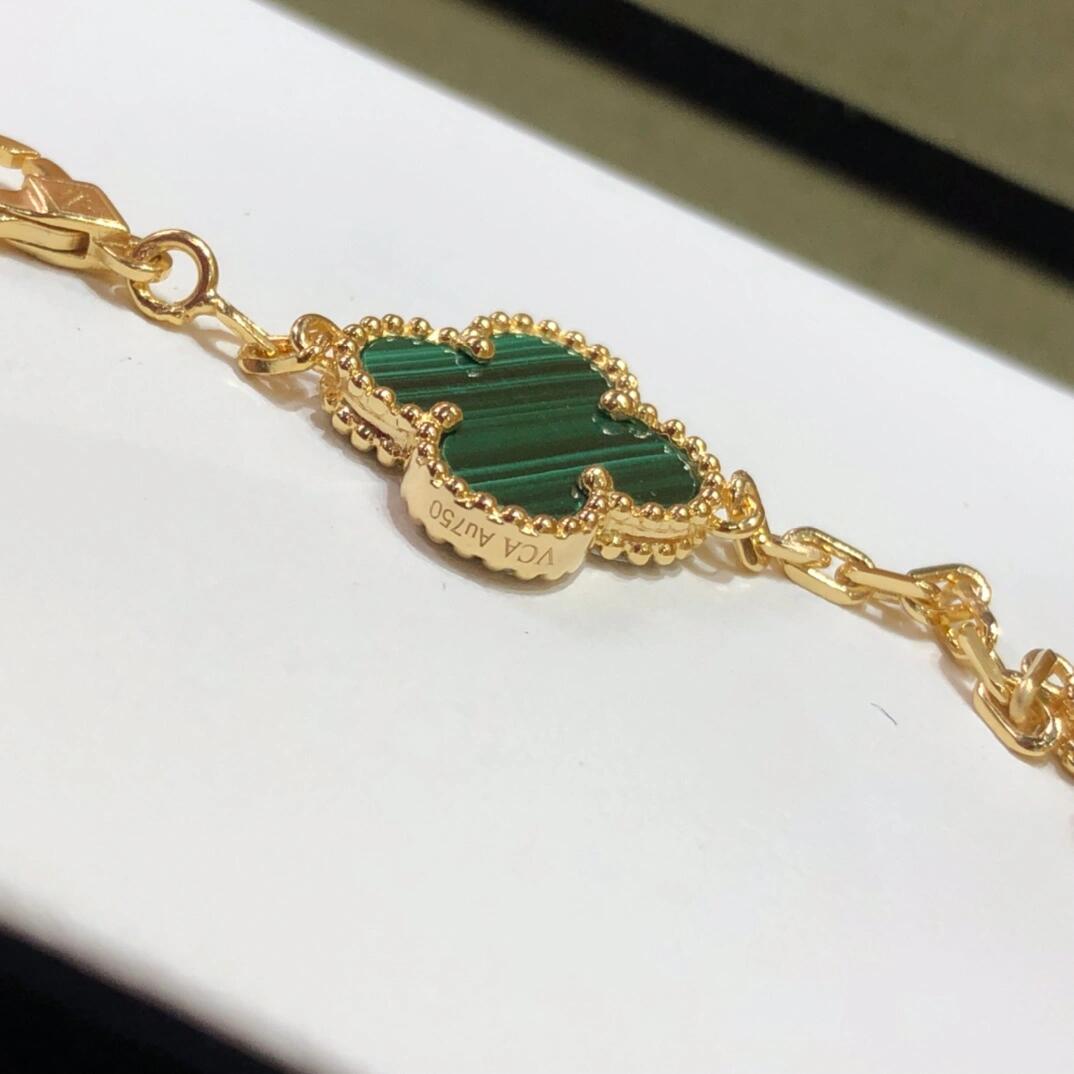 VCA Diamond and Malachite Vintage Alhambra Bracelet in Gol-tone, 5 Motifs - Original Replica Club