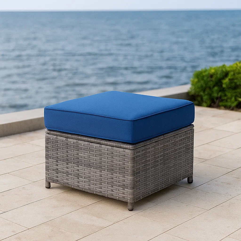 Taburete de exterior,azul,ratán,para jardín,60x60x35 cm