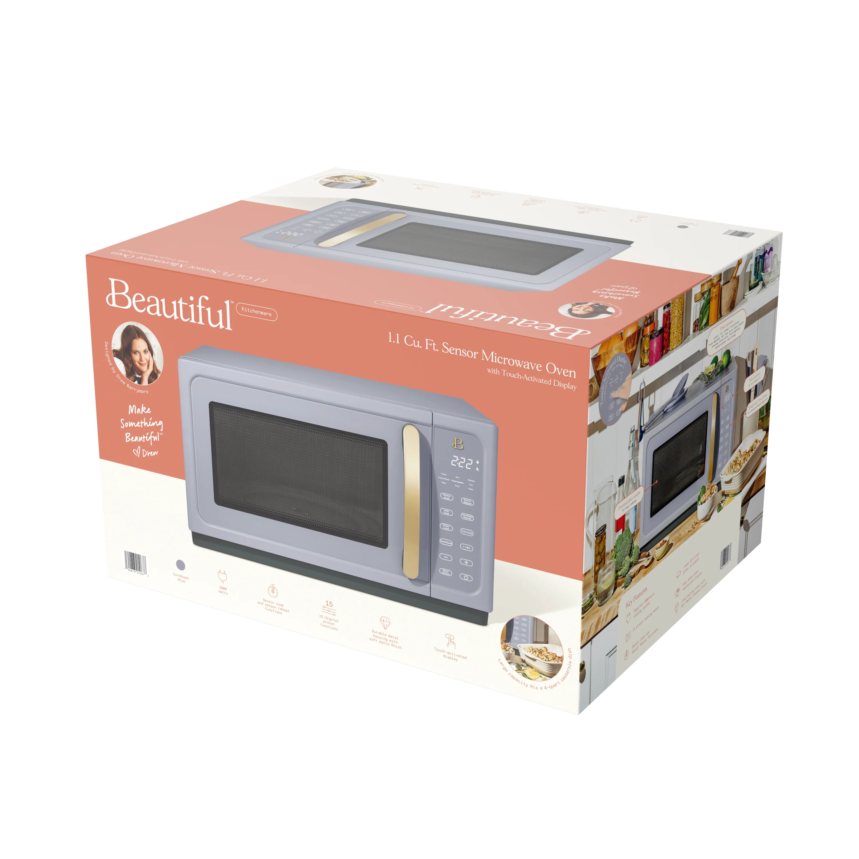 Beautiful 1.1 Cu ft 1000 Watt, Sensor Microwave Oven, White Icing by Drew Barrymore, New - Image 23