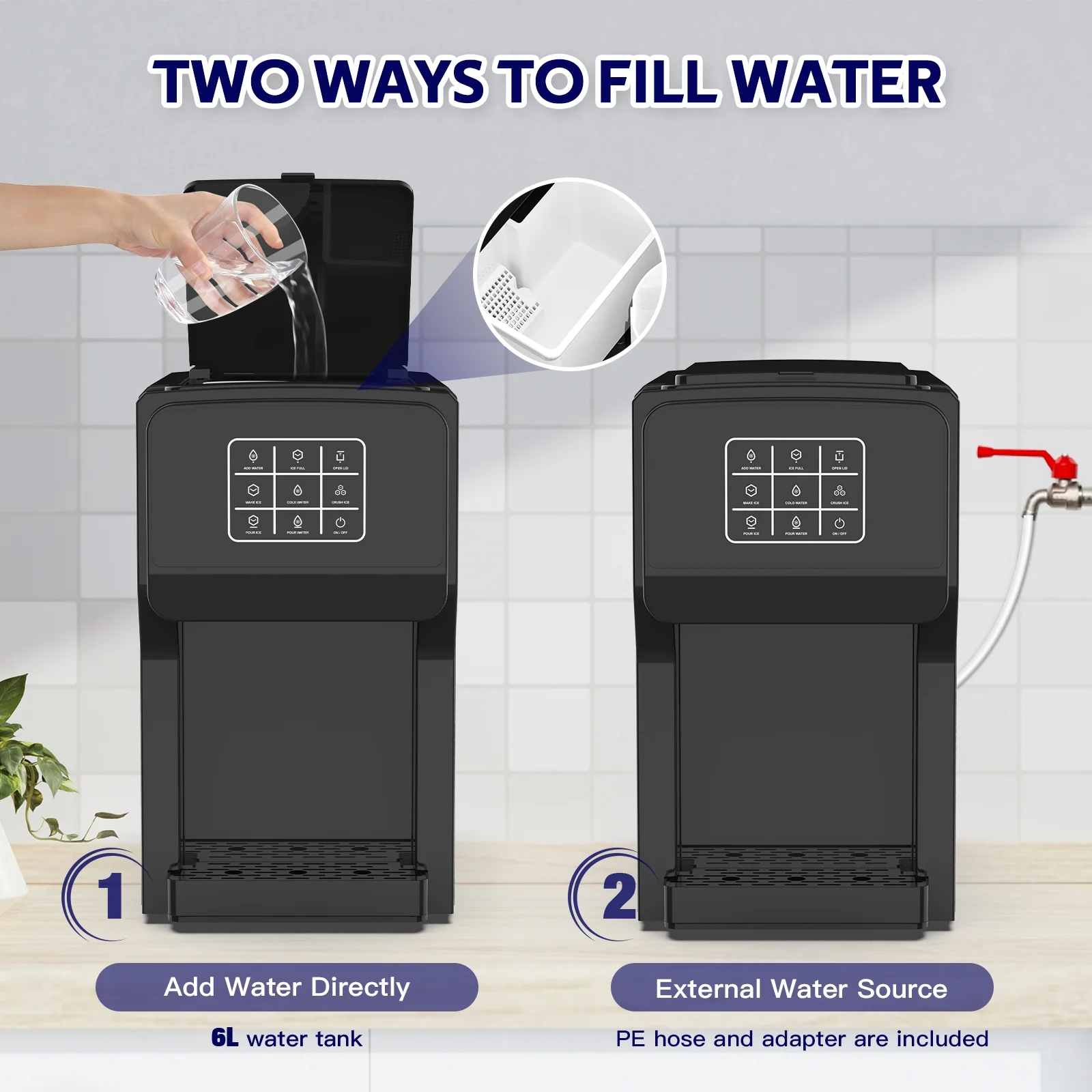Advwin 3 in 1 Water Dispenser with Ice Maker Countertop, Bullet Ice, Crushed Ice, Water Cooler, 44Lbs/24H, 12 Ice Cube/6Min, Self-cleaning, 4Lbs Ice Storage, Home, Kitchen, Party, RV - Image 12