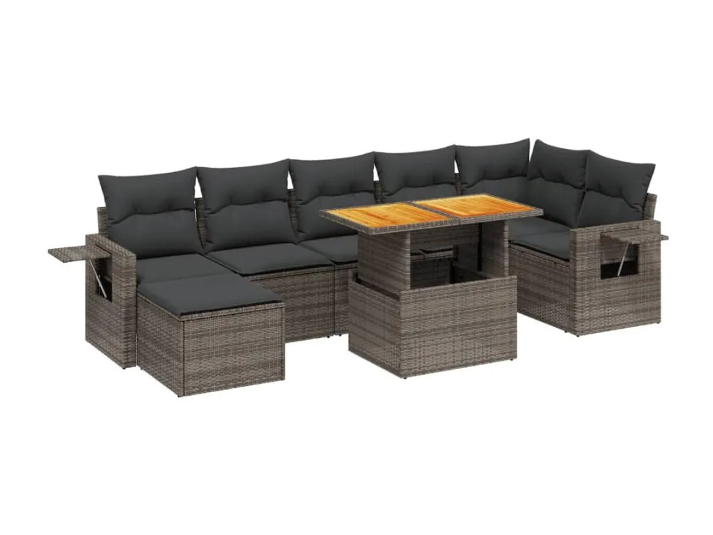 Set de sofás de jardín 8 pzas y cojines ratán sintético gris lonz38614